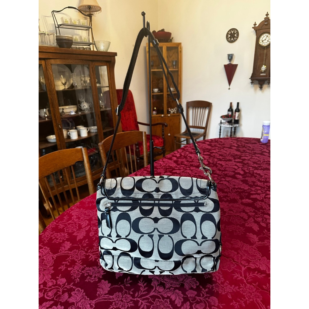 Coach Black & Beige Leather & Sig Canvas Messenger Shoulder / Crossbody Bag - Picture 3 of 16